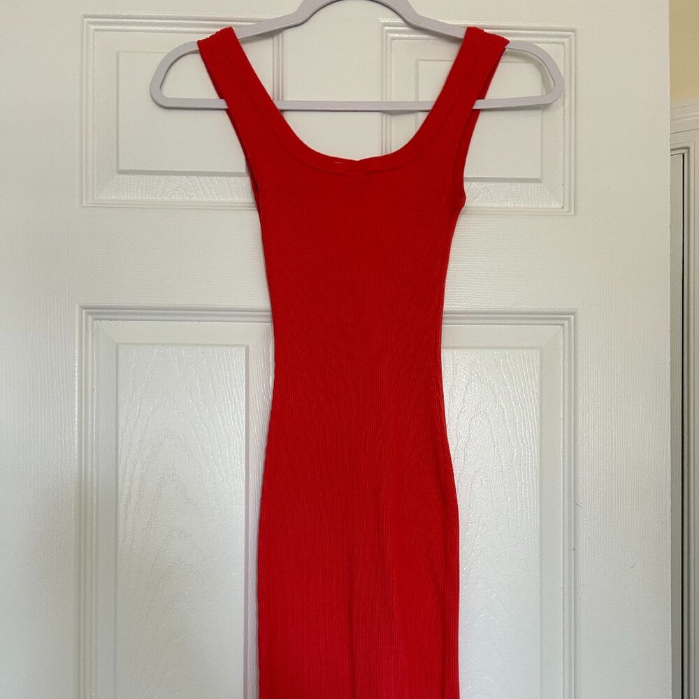 Pink/Orange Ribbed Bodycon Midi Sundress - Picture 3 of 3